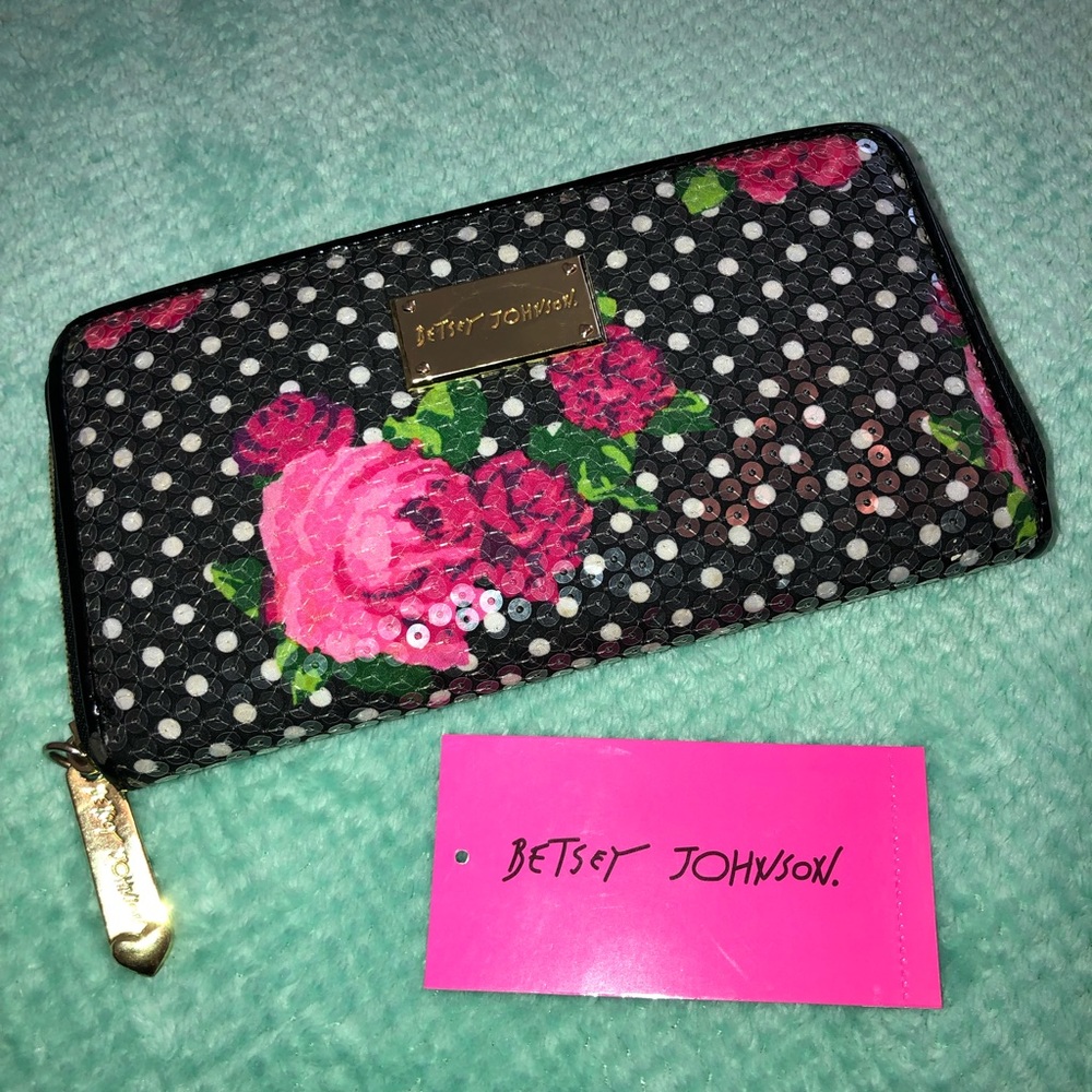 Dotty Rose Black and Pink Betsey Johnson Wallet